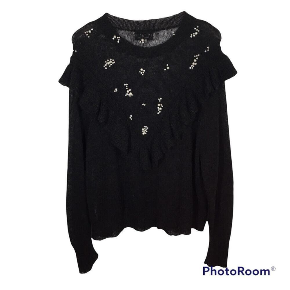 WILDFOX Alpaca Black Sheer Sweater Pearl Ruffle See Through COUTURE like new L - Picture 9 of 9